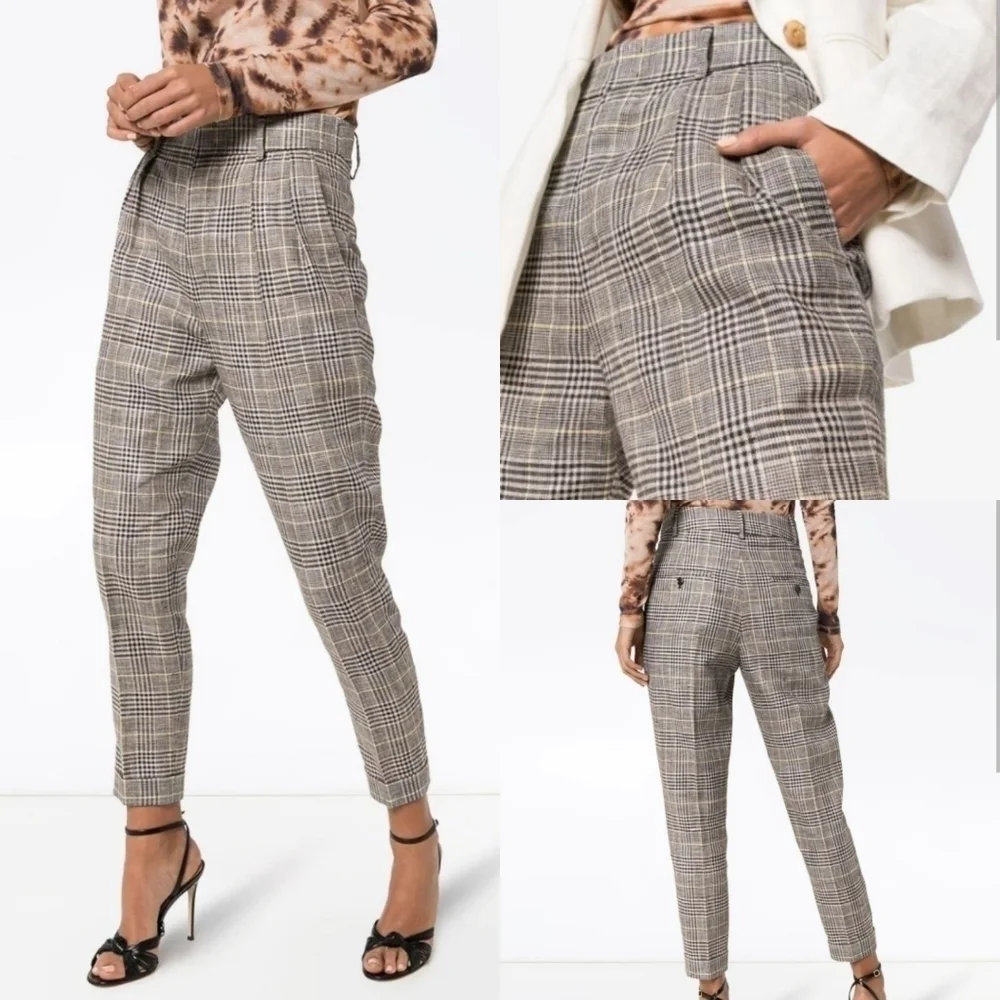 New ISABEL MARANT Ceyo Checked High-Rise Slim Fit Trouser Pants NWT 10 US/42 FR - Picture 3 of 15
